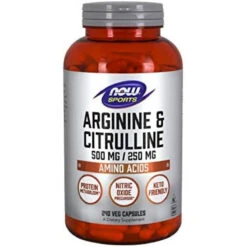 NOW Foods NOW Sports Nutrition, Arginine & Citrulline 500 Mg/ 250 Mg, Amino Acids, 240 Veg Capsules