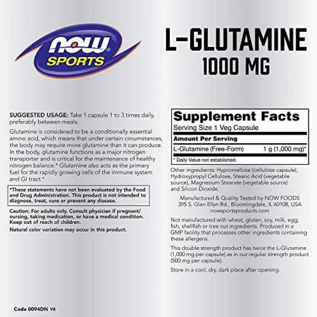 NOW Foods L-Glutamine 1,000 Milligram, 120 Capsules 2 NOW Foods L-Glutamine 1,000 Milligram, 120 Capsules - Image 2