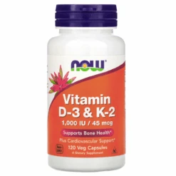 Now Foods Vitamin D-3 & K-2 1000IU / 45mcg 120 Vegetable Capsules