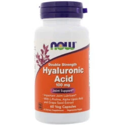 NOW Foods NOW Supplements, Hyaluronic Acid 100 Mg, Double Strength With L-Proline, Alpha Lipoic Acid And Grape Seed Extract, 60 Veg Capsules