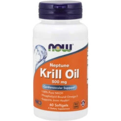 NOW Foods NOW Supplements, Neptune Krill Oil 500 Mg, Phospholipid-Bound Omega-3, Cardiovascular Support*, 60 Softgels