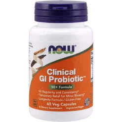 NOW Foods NOW Supplements, Clinical GI Probiotic, 50+ Formula, Strain Verified, 60 Veg Capsules