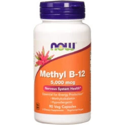 NOW Foods NOW Supplements, Methyl B-12 5000mcg,Methylcobalamin, Hypoallergenic, 90 Veg Capsules