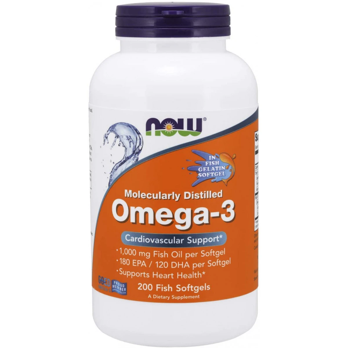 NOW Foods NOW Supplements, Omega-3 180 EPA / 120 DHA, Molecularly Distilled, Cardiovascular Support*, 200-Fish Gelatin Softgels 1 NOW Foods NOW Supplements, Omega-3 180 EPA / 120 DHA, Molecularly Distilled, Cardiovascular Support*, 200-Fish Gelatin Softgels